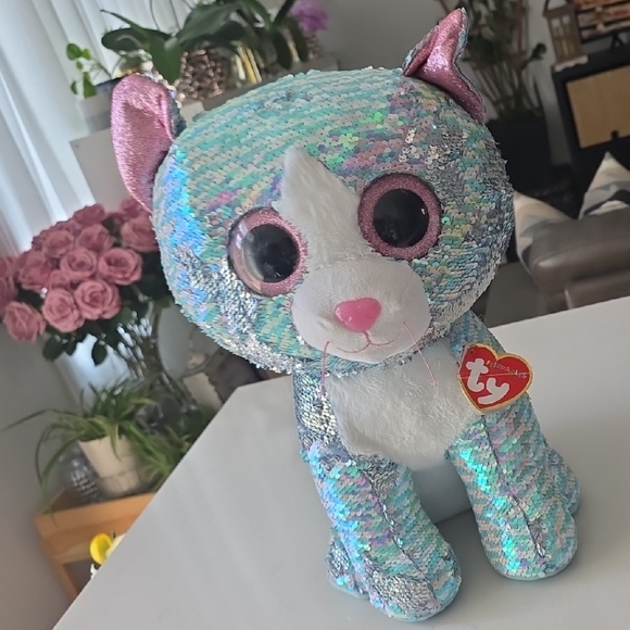 Ty Stuffed Animal with Blue and Pink Sequins - Picture 1 of 2